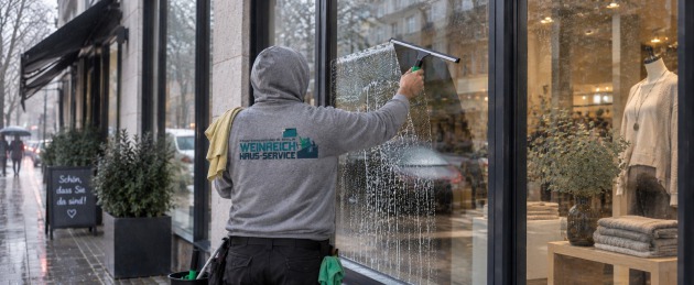 Fensterputzer bei der Schaufensterreinigung in Berlin